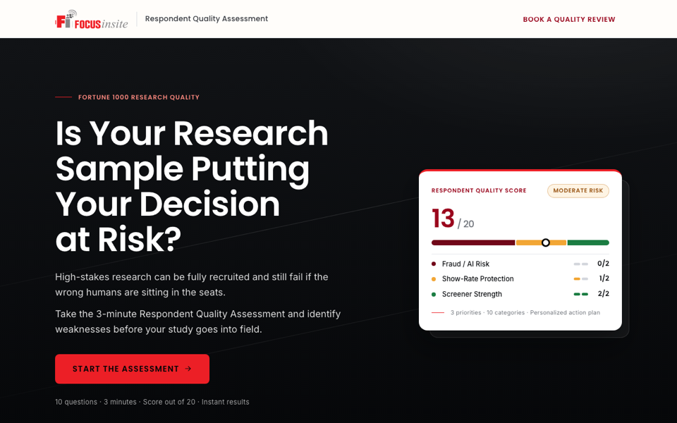 Fortune 1000 Respondent Quality Assessment landing page